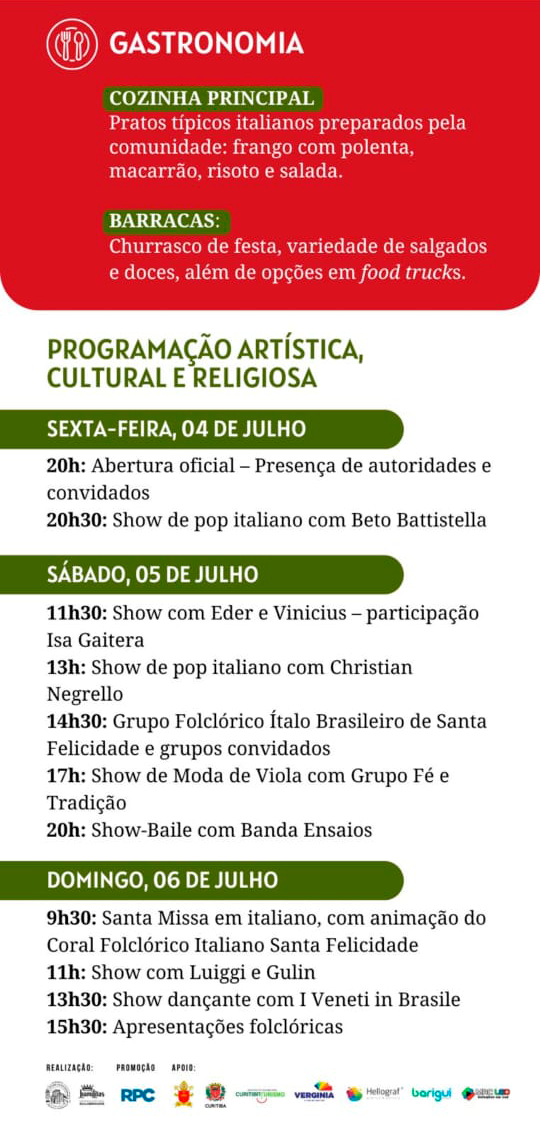 Programação da Festa do Frango, Polenta e Vinho